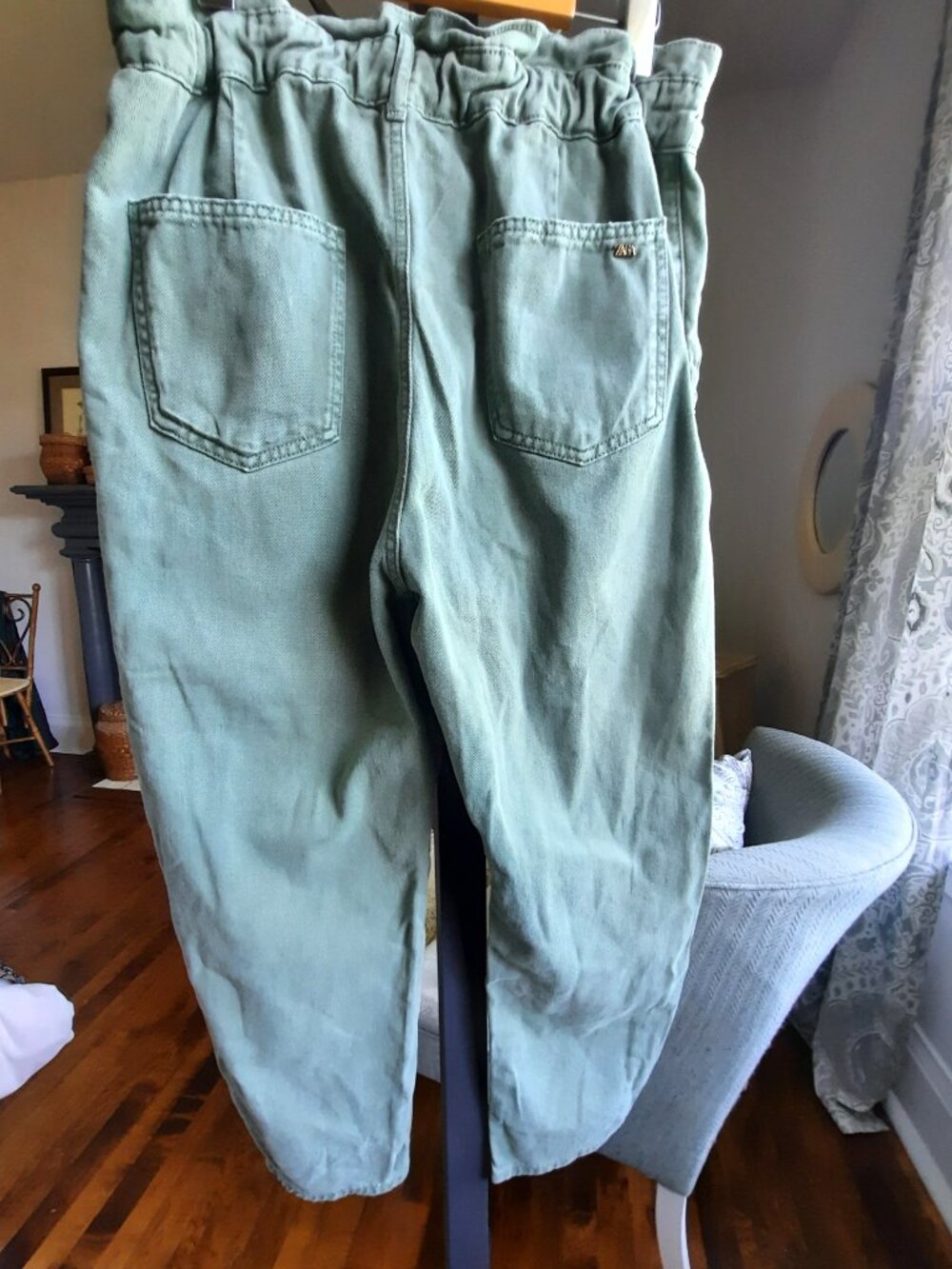 Zara Olive Green Wide-Leg Paperbag Waist Pants - Picture 7 of 8